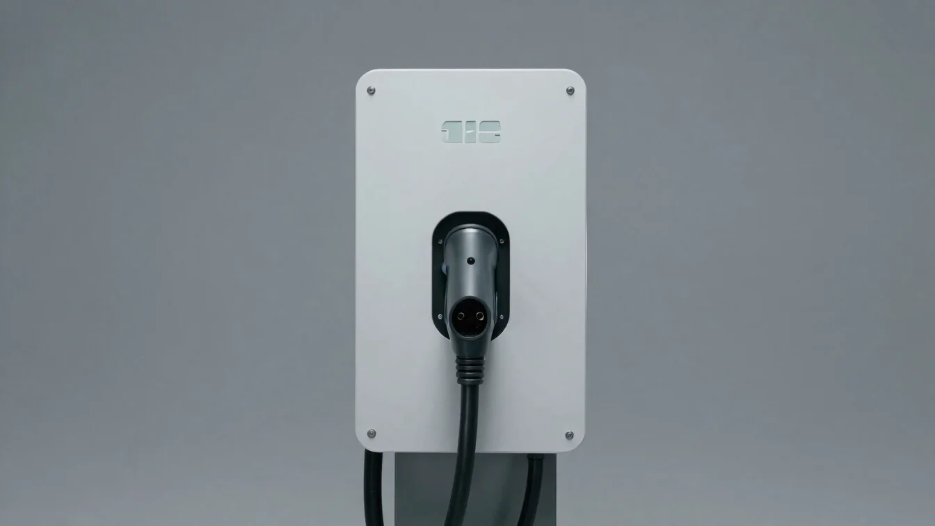 Close product photograph of an EV charging point enclosure, front