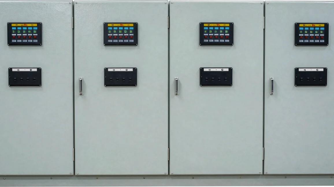 Industrial product photograph of a distribution control panel wit