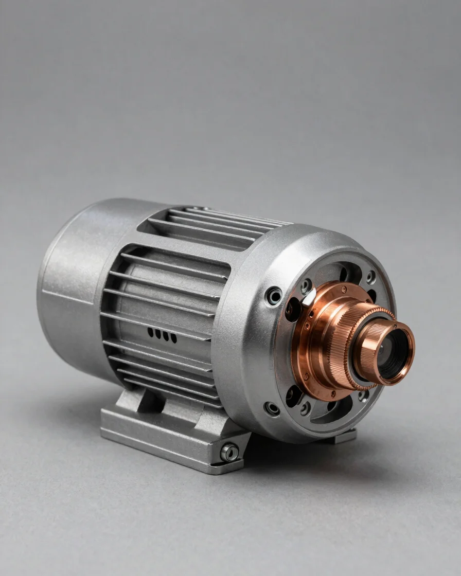 Industrial product photography of a motor-generator set on a neut