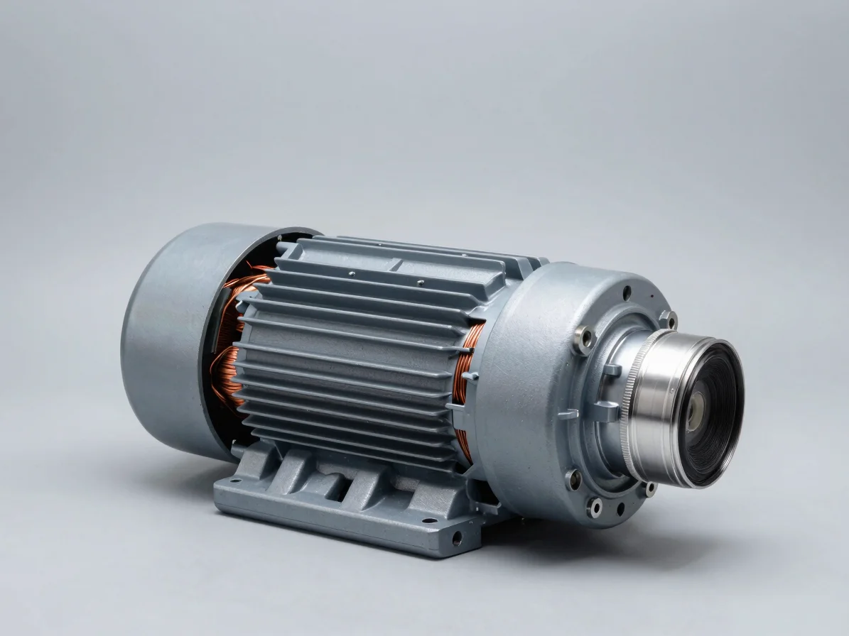 Industrial product photography of an electric motor with exposed